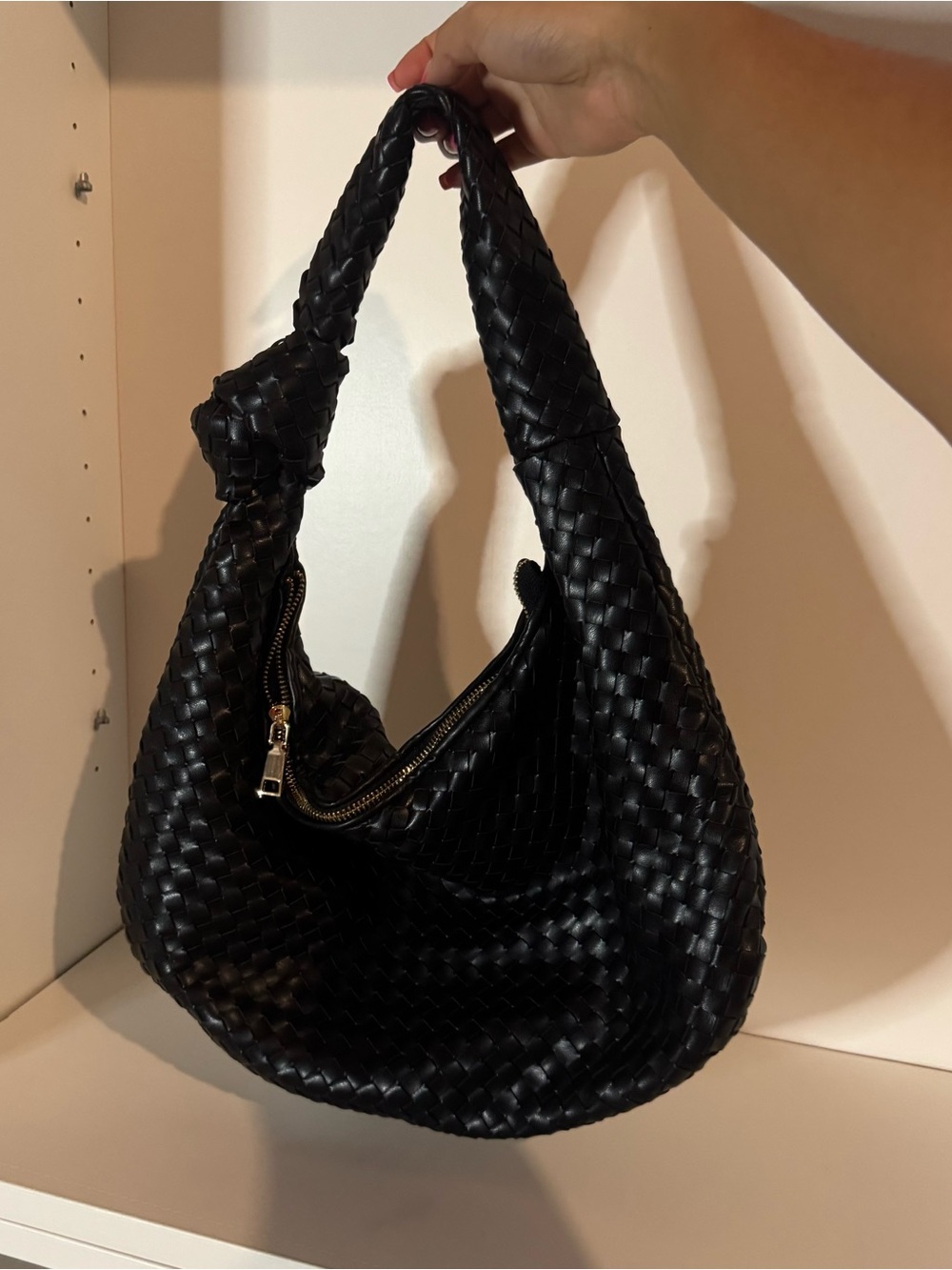 Black Woven Hobo Bag - Classic Women's Shoulder bag